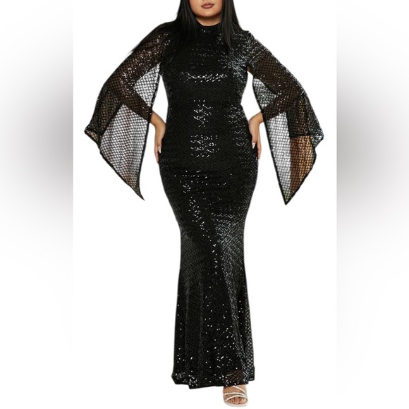 Miss ORD Plus Mermaid Black Sequin Evening Dress Size Large - Picture 1 of 12